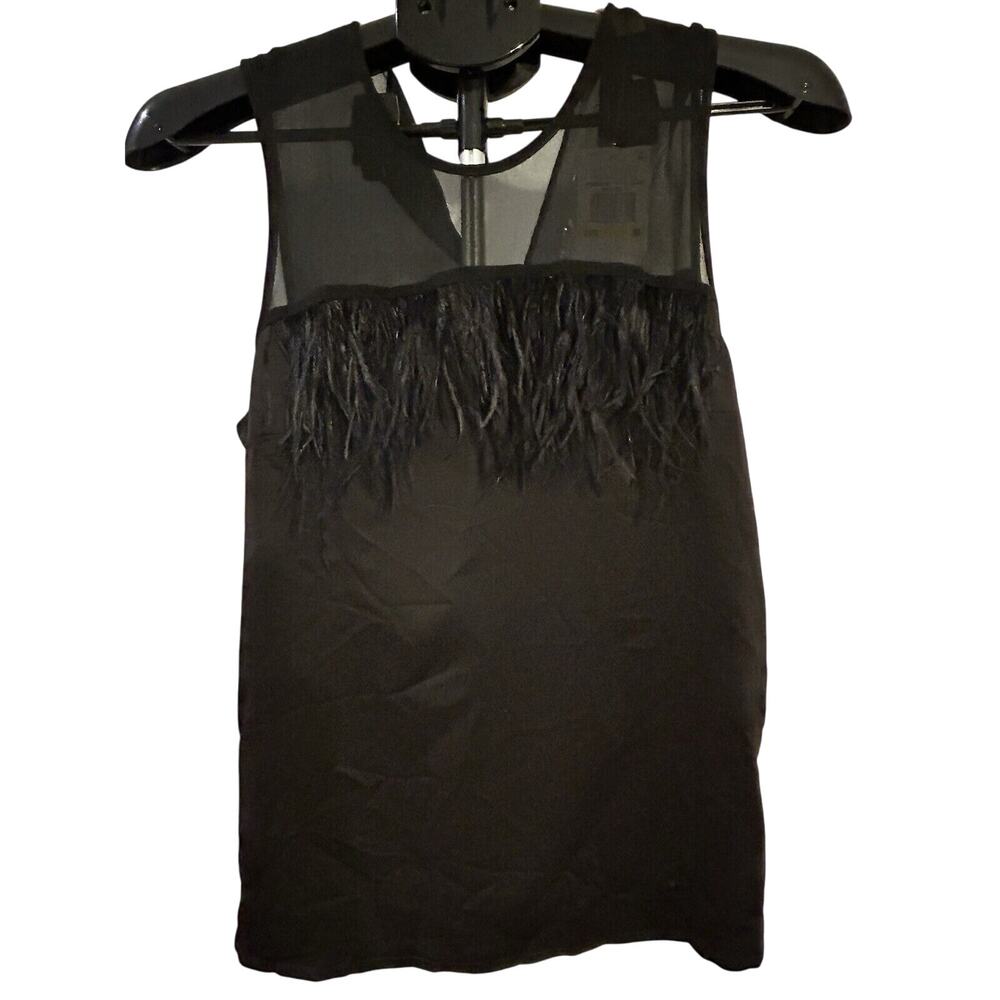 NWT Michael Kors Black Feathered Mesh Panel Tank Women's size M